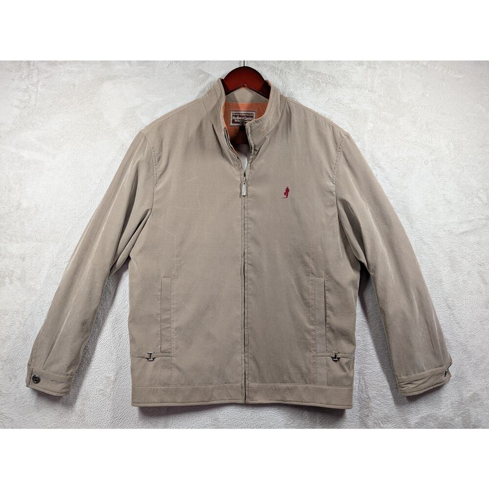 VTG Marlboro Classics Country & Outdoors Men's Beige Smooth Leather Jacket LARGE